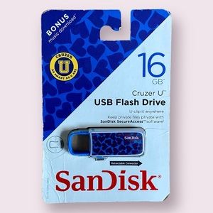 SanDisk 16GB Cruzer U USB Flash Drive in Blue with Heart Print